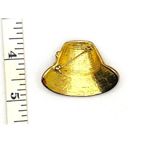 Red Hat Rhinestone Brooch Pin Gold-Tone Vintage Style Women Jewelry - Picture 3 of 3